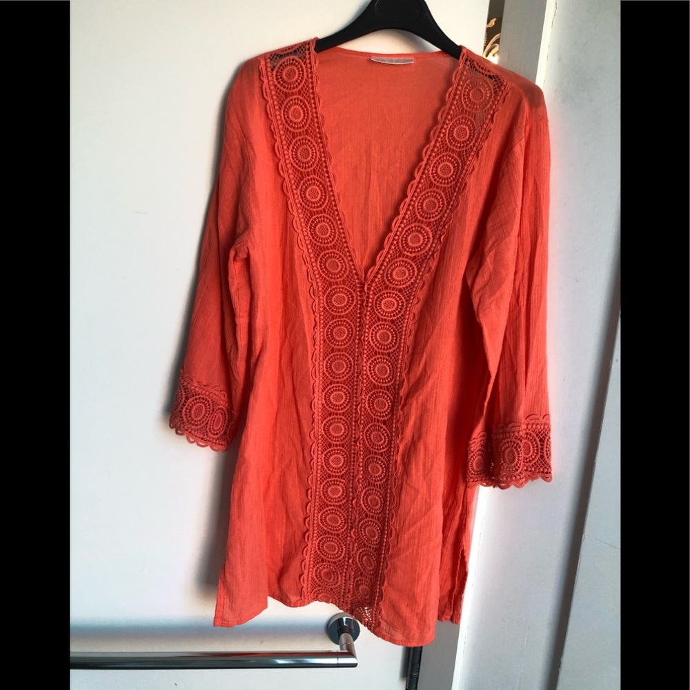 La Blanca V neck cover up tunic in papaya